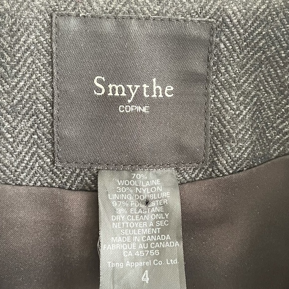 SMYTHE Wool Charcoal Gray Herringbone Equestrian Blazer Leather Elbow Patches 4 - Picture 11 of 11